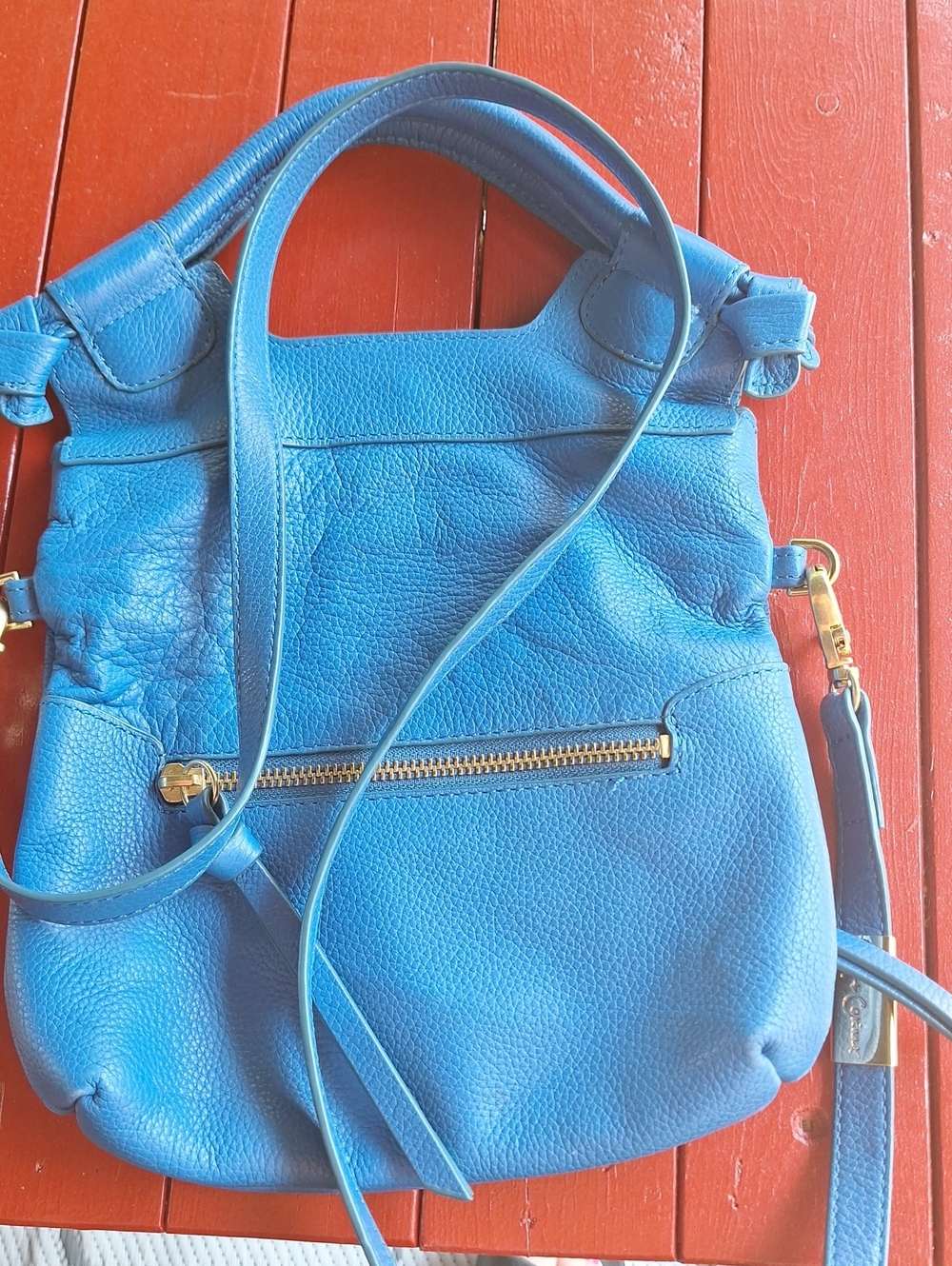 Foley + Corinna Bright Blue Pebbled Leather Crossbody with Front Zip